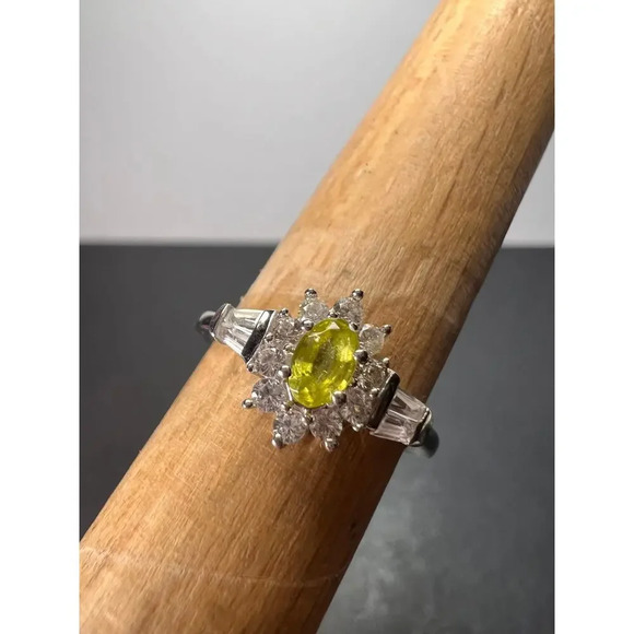 NEW Sphene halo ring in rhodium over sterling silver size 5 - Picture 5 of 11